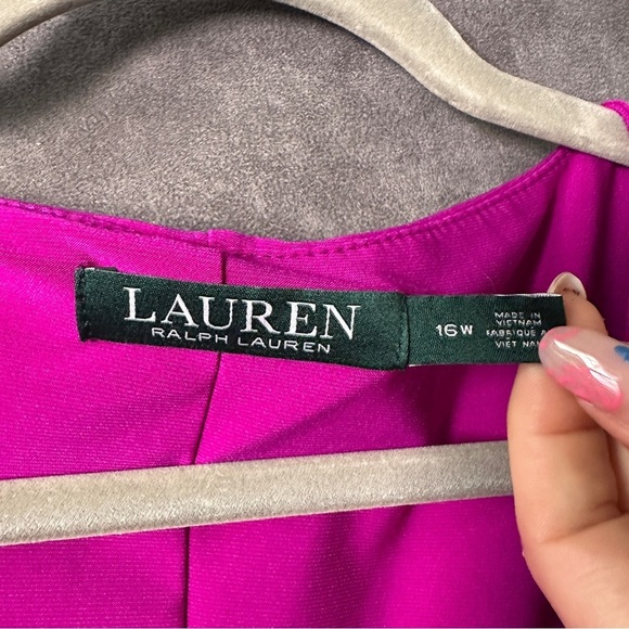 Lauren Ralph Lauren Christmas Draped Cowl Dress Fuchsia Magenta Plus Size 16W - Picture 5 of 8